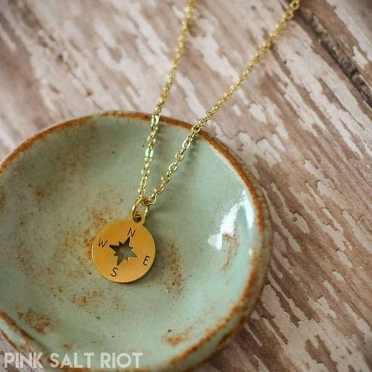 Gold True North Compass Necklace