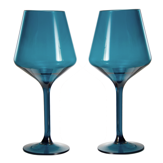 Muted Blue Floating Wine Glasses 15oz Set of 2