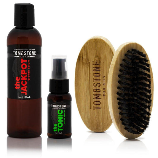 The Jackpot KGF Vegan Hair Growth Serum & The Tonic After Shave Kit w/ The Beard Brush