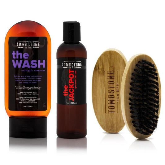The Wash Salicylic Cleanser & The Jackpot KGF Hair Growth Serum Set w/ The Beard Brush