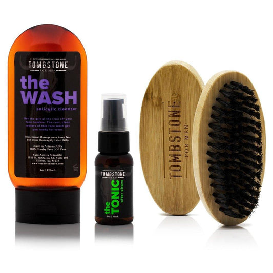 The Wash Vegan Salicylic Cleanser & The Tonic After Shave Set w/ The Beard Brush