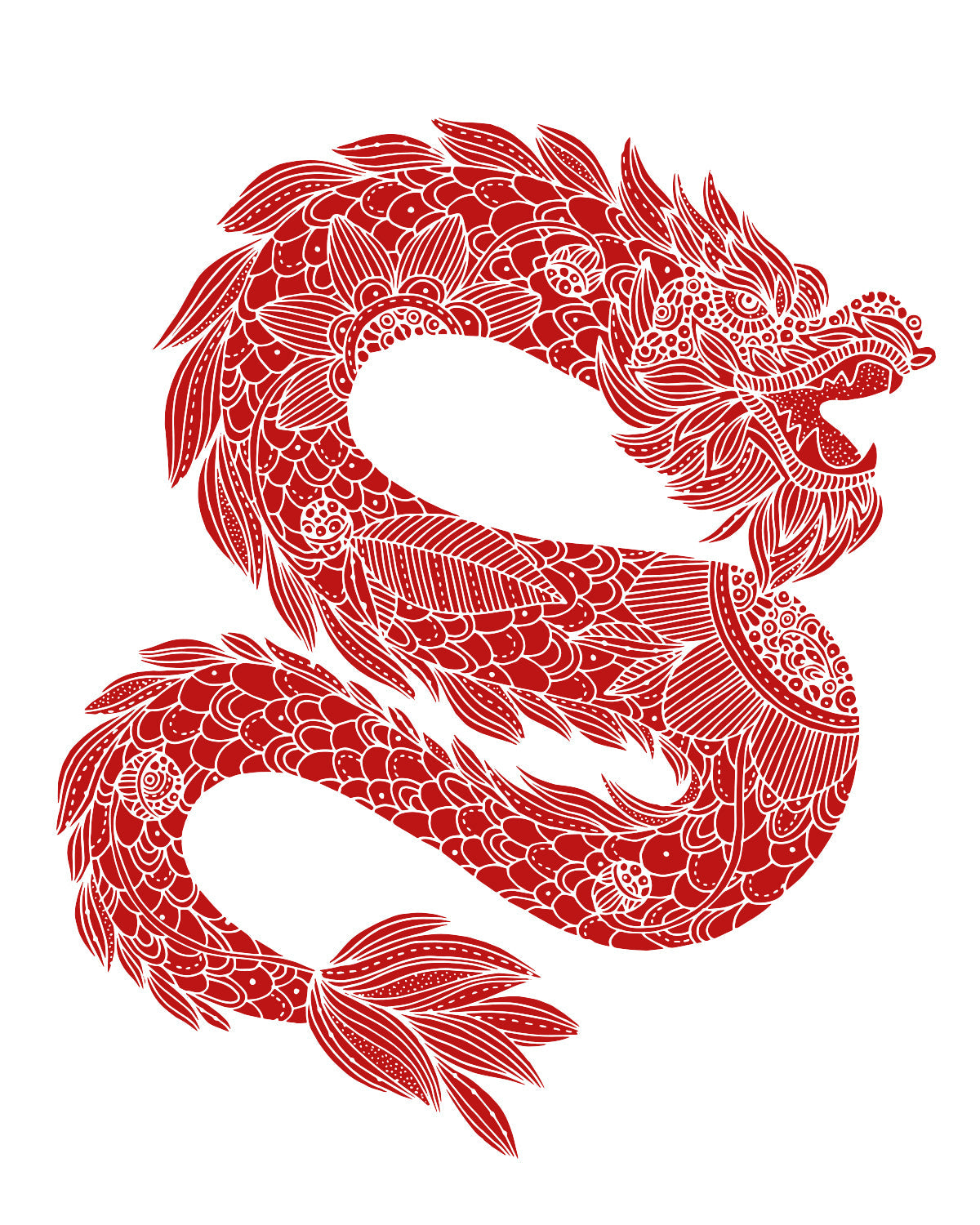 Year of the Dragon 2024 Red Art Print – Chinese Zodiac Wall Decor