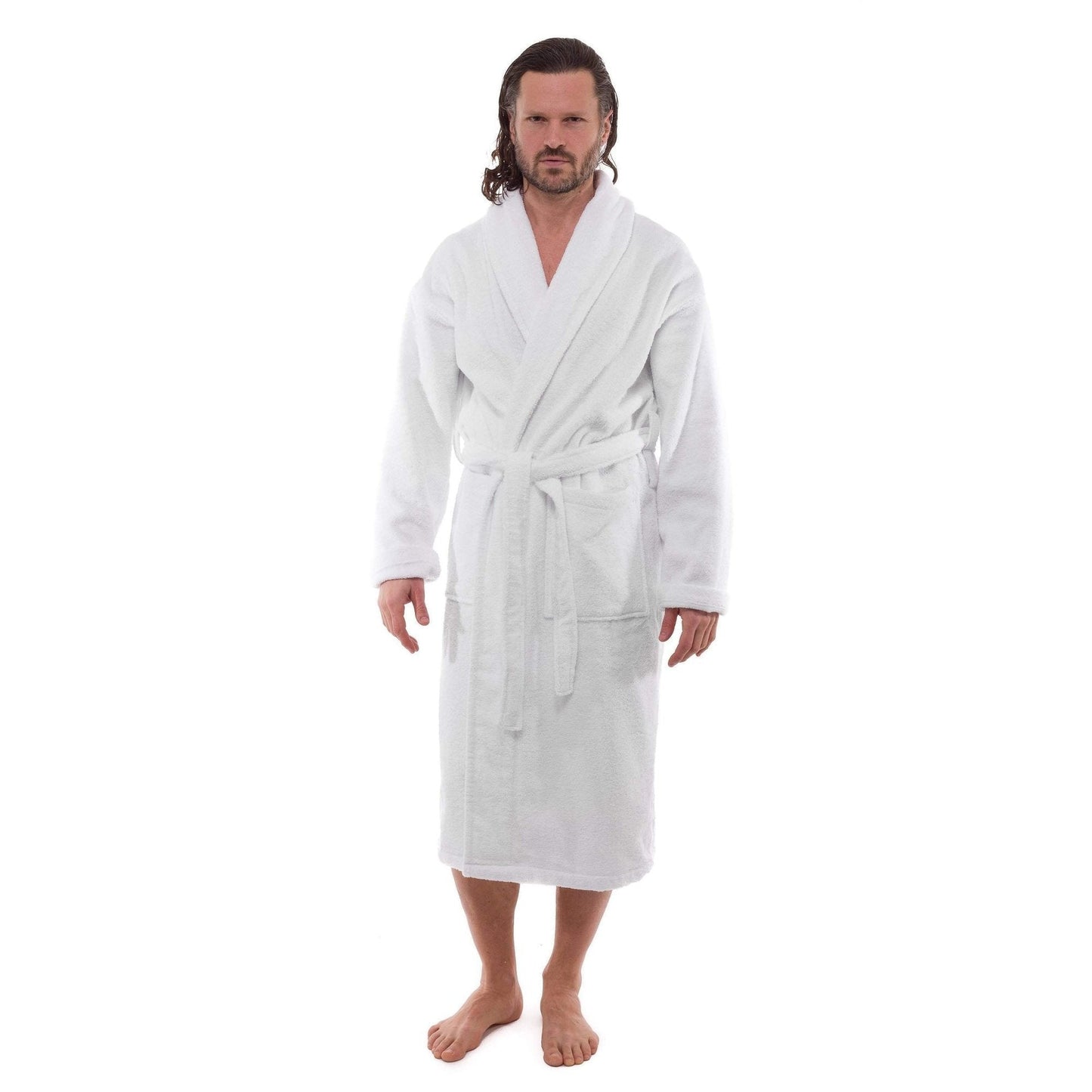 White Terry Cloth Turkish Cotton Shawl Collar Bathrobe – Unisex Italian Style