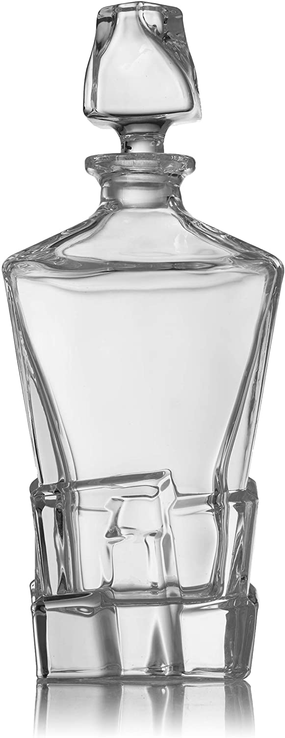 Crystal Iceberg Mountain Glacier Decanter with 4 Glasses and Wood Tray