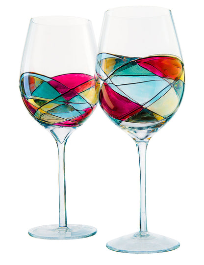 Hand Painted Wine Glasses Set of 2