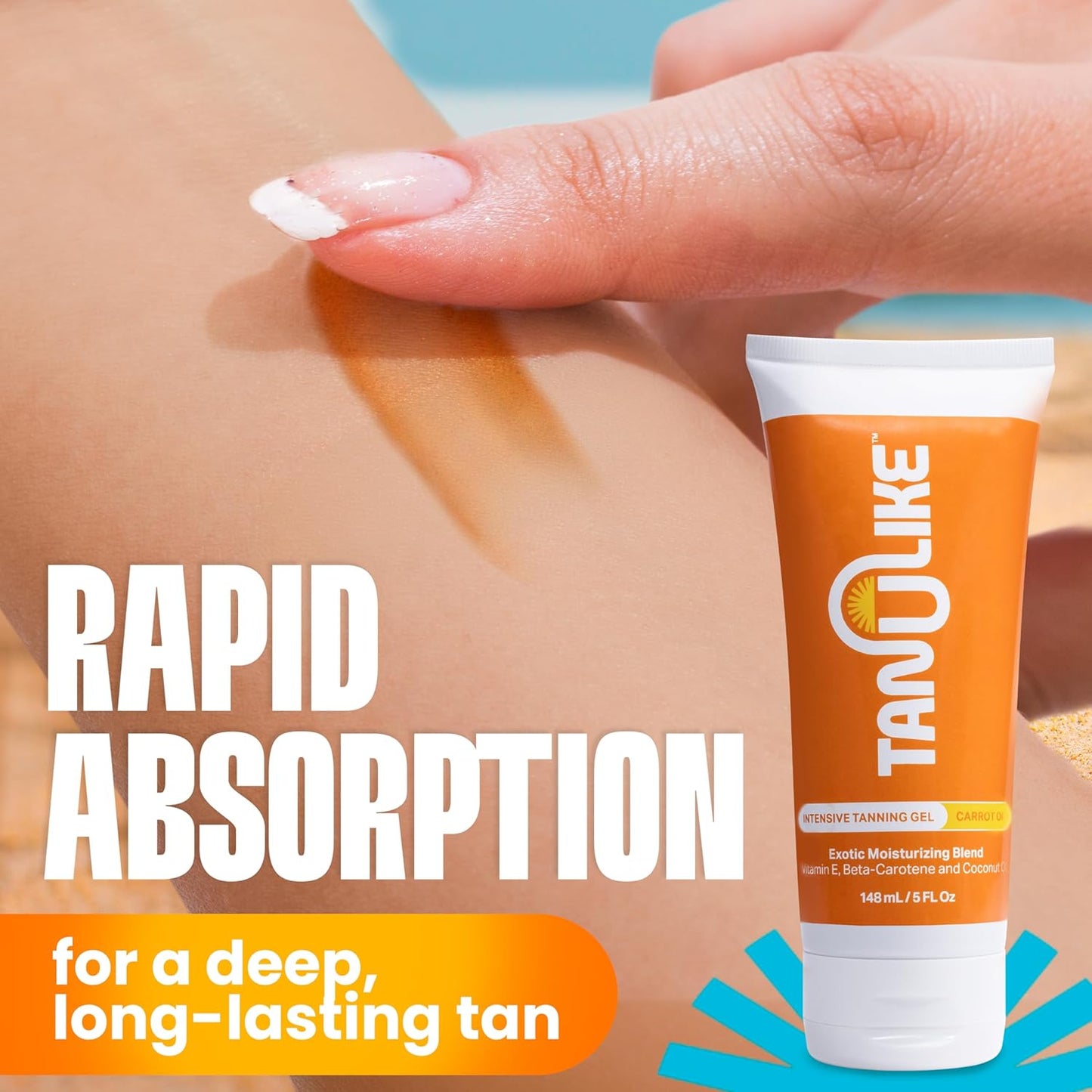 Exotic Carrot Tanning Gel Accelerator - Advanced Moisturizing Formula with Vitamin E, Beta-Carotene, and Coconut Oil - Luxurious Coconut Carrot Fragrance - No SPF - 148Ml/5 Fl Oz