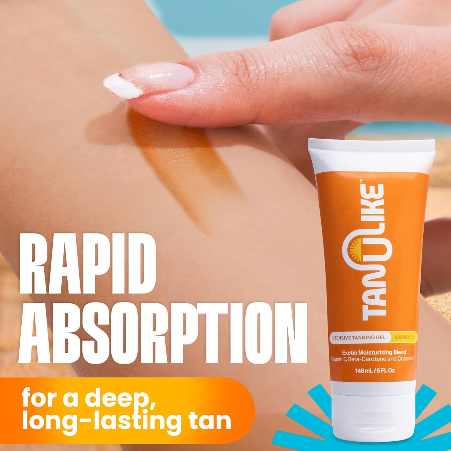 Exotic Carrot Tanning Gel Accelerator - Advanced Moisturizing Formula with Vitamin E, Beta-Carotene, and Coconut Oil - Luxurious Coconut Carrot Fragrance - No SPF - 148Ml/5 Fl Oz