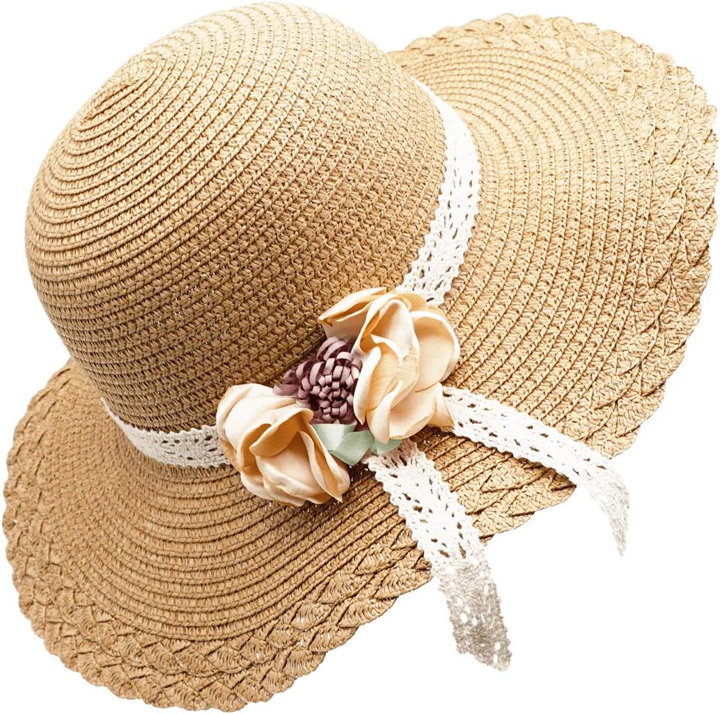Little Girl Kids Summer Straw Hat Wide Brim Floppy Beach Sun Visor Hat