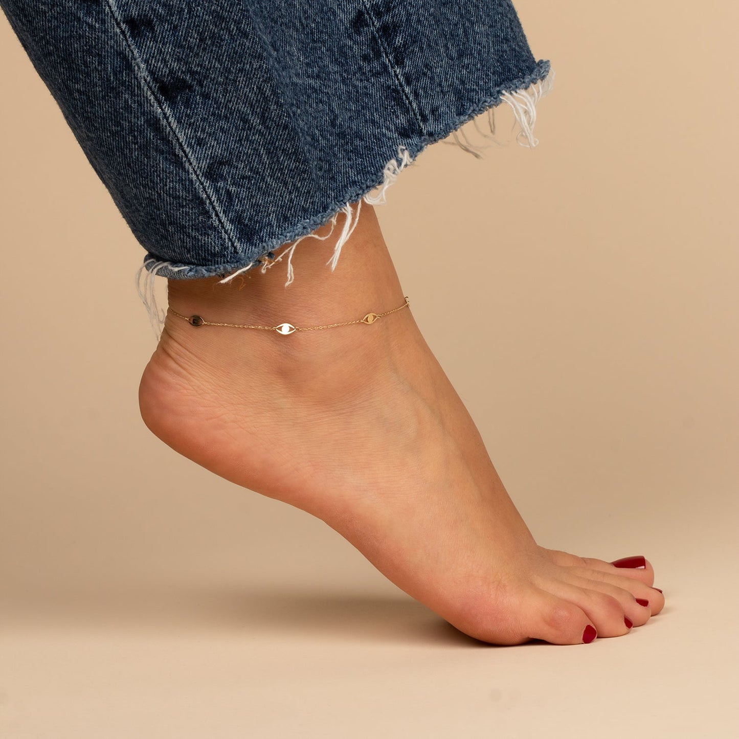 Solid Multi Evil Eye Anklet 14K by By Adina Eden