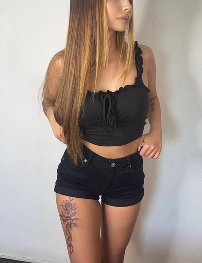 Women'S Summer High Waisted Denim Shorts Folded Hem Casual Short Jeans