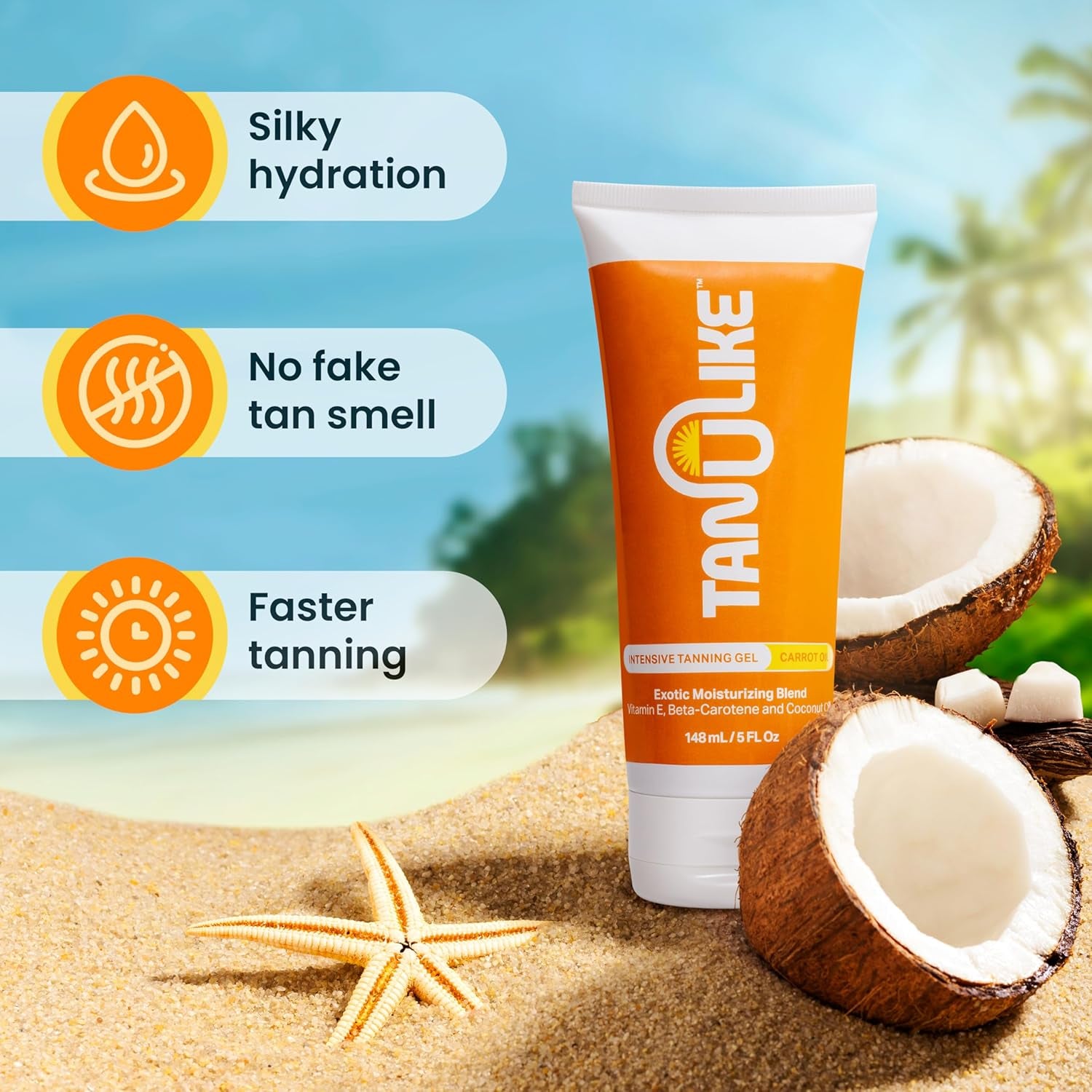 Exotic Carrot Tanning Gel Accelerator - Advanced Moisturizing Formula with Vitamin E, Beta-Carotene, and Coconut Oil - Luxurious Coconut Carrot Fragrance - No SPF - 148Ml/5 Fl Oz