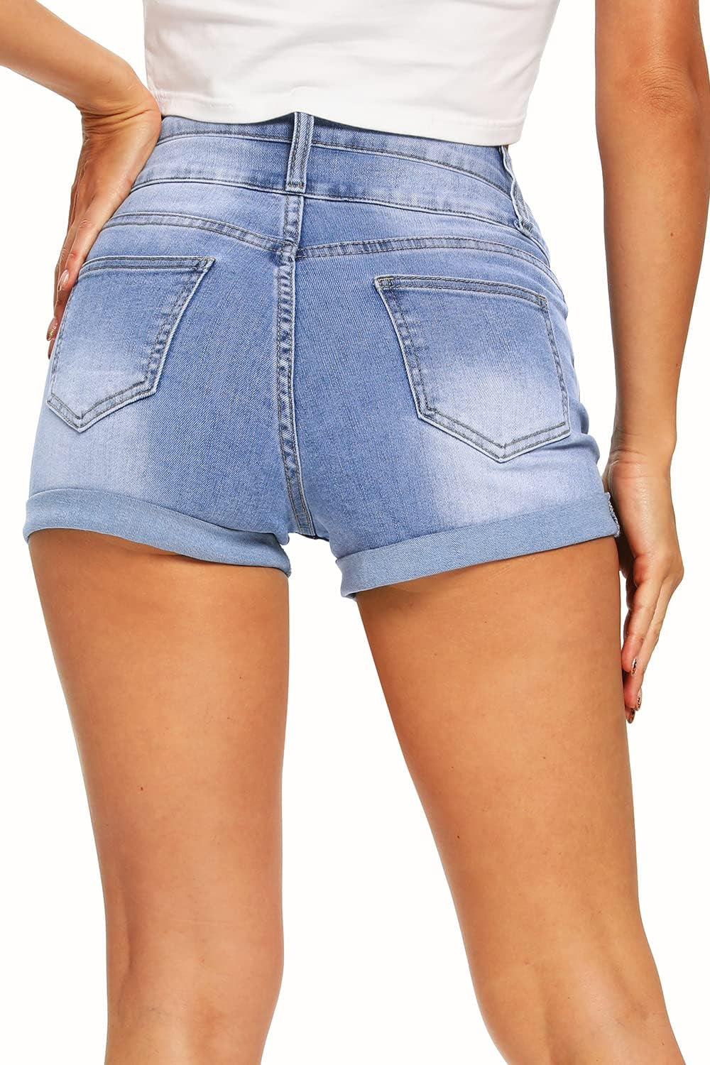 Women'S High Waisted Denim Shorts Stretchy Roll Cuff Hem Shorts Comfy Distressed Jean Short (16, 03 Light Blue)