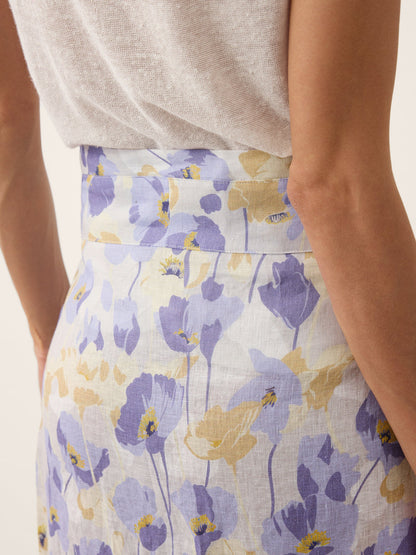 100% Linen Adjustable Wrap-Tie Carnation Print Skirt FRANCESCA