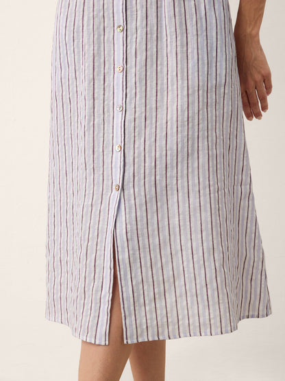 100% Linen Striped Tailored Cap Sleeve Maxi Dress AGNES