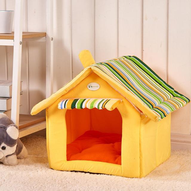 Cozy Striped Foldable Pet House And Bed by Dog Hugs Cat