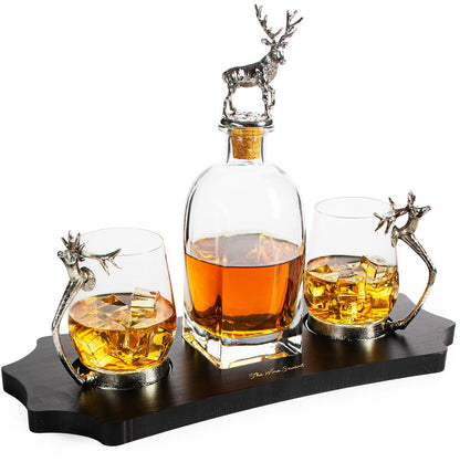 Stag Antler Decanter with 2 Stag Glasses