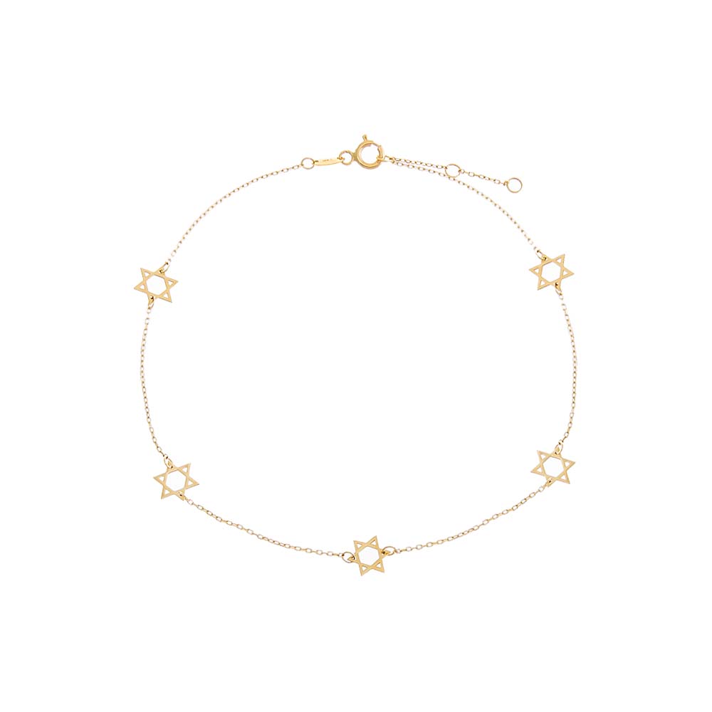 Solid Multi Star Of David Anklet 14K by By Adina Eden