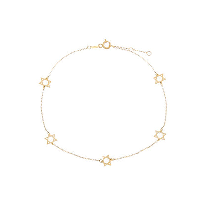 Solid Multi Star Of David Anklet 14K by By Adina Eden