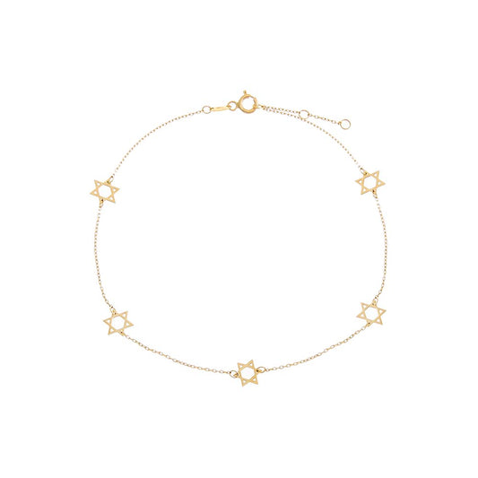 Solid Multi Star Of David Anklet 14K by By Adina Eden