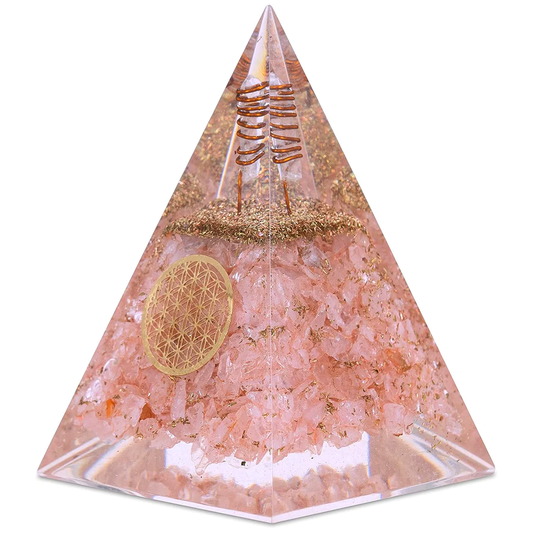 Rose Quartz Nubian Orgonite Pyramid with Clear Quartz Crystal and Copper Coil by Peacefful Intentions