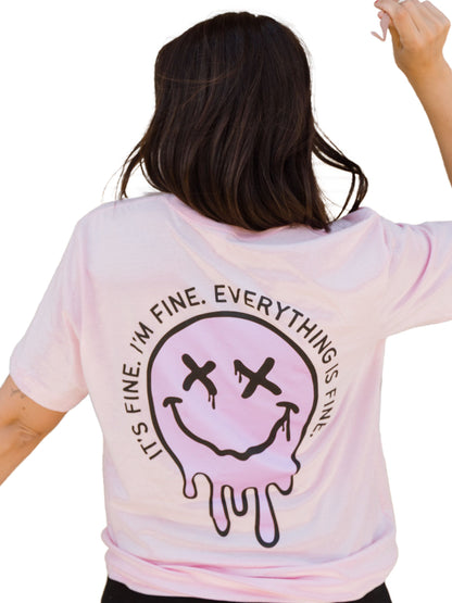 It's Fine Drippy Smiley Tee - Pink