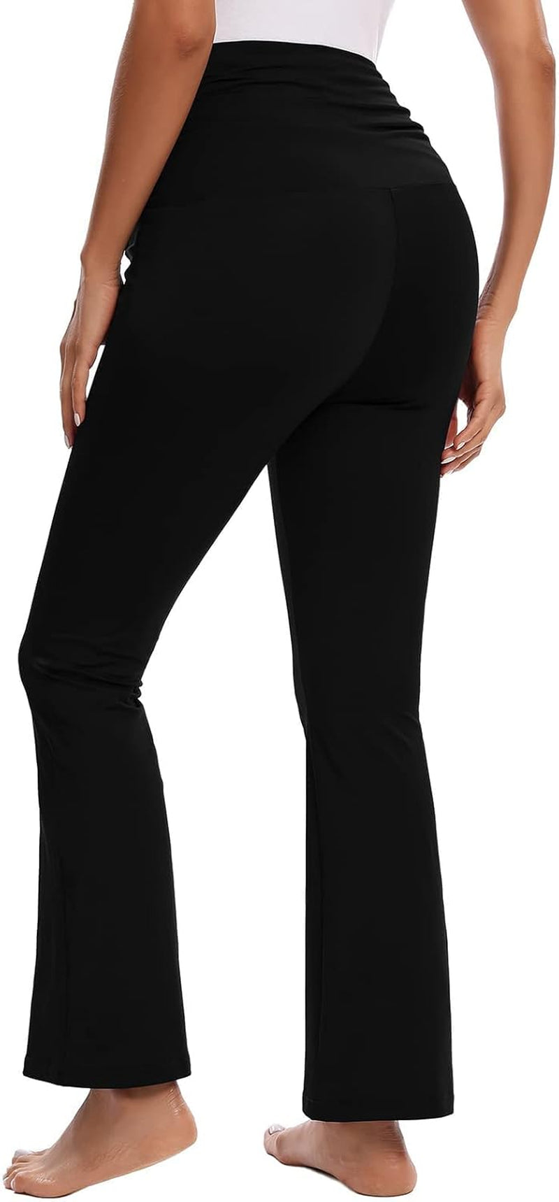 Maternity Pants for Women Bootcut Leg Pregnant Yoga Pants under the Belly for Workout, Office Black