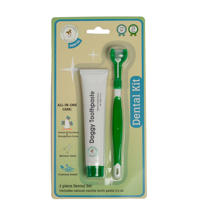 Triple Headed Dog Tooth Brush with All-Natural Toothpaste