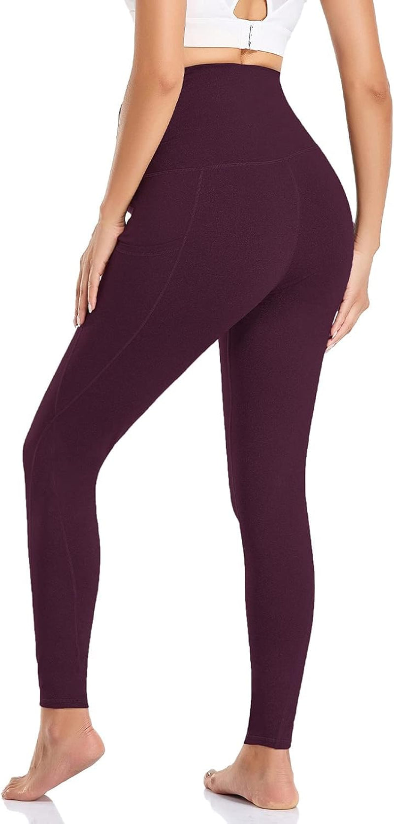 Womens Maternity Yoga Pants High Rise Cross Waisted Pregnancy Active Wear Workout Leggings with Pockets Dark Purple