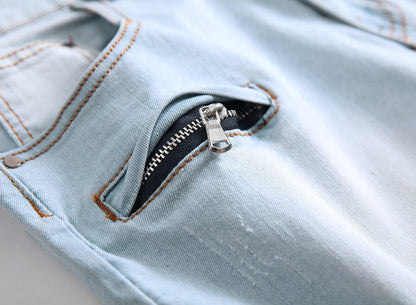 Men'S Wrinkle Stylish Slim Fit Stretch Biker Moto Summer Knee Length Fashion Jeans Shorts,1782,36