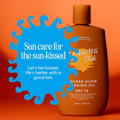 Golden Glow Tanning Oil with SPF 15 - Lightweight Hydrating Sunscreen with Coconut, Carrot, and Shea Butter - Water and Sweat Resistant (80 Minutes) - 150 Ml
