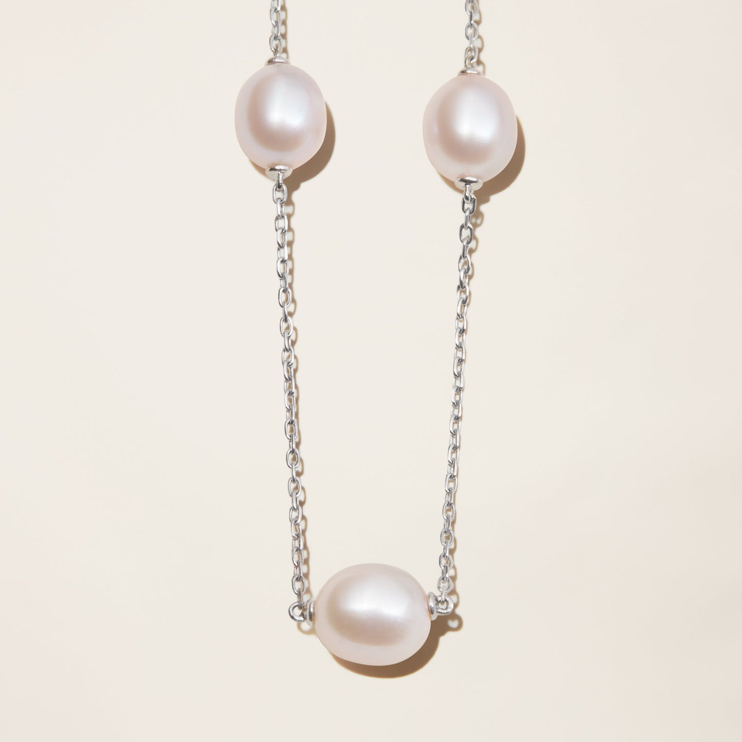 14k Solid Gold Cultured Pearl Station Necklace by Italic