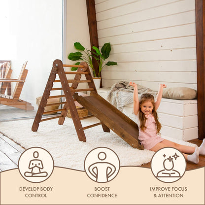 2in1 Montessori Climbing Frame Set: Triangle Ladder + Slide Board/Ramp – Chocolate by Goodevas