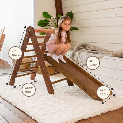 2in1 Montessori Climbing Frame Set: Triangle Ladder + Slide Board/Ramp – Chocolate by Goodevas