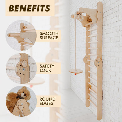 2in1 Wooden Swedish Wall / Climbing ladder for Children + Swing Set by Goodevas