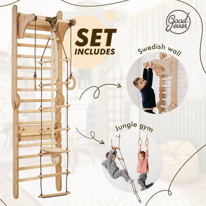 2in1 Wooden Swedish Wall / Climbing ladder for Children + Swing Set by Goodevas