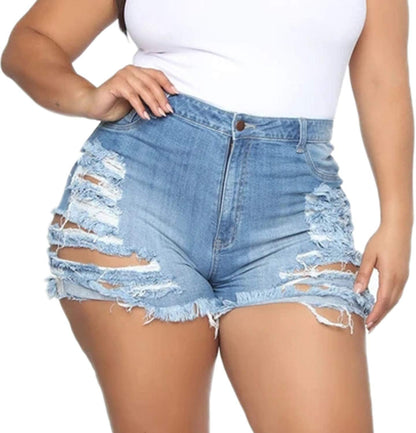 Women'S Denim Jean Shorts Distressed Hem Ripped Mid Rise Stretchy Denim Shorts
