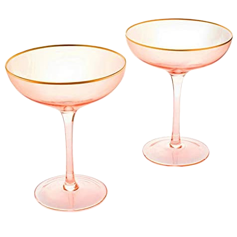 Blush Pink Gilded Rim Coupe Glasses 9oz Set of 2