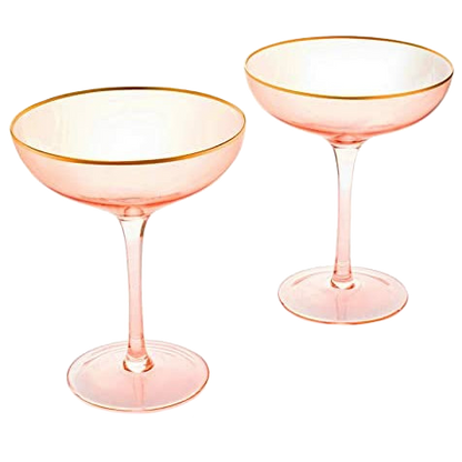 Blush Pink Gilded Rim Coupe Glasses 9oz Set of 2