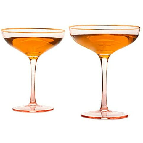 Blush Pink Gilded Rim Coupe Glasses 9oz Set of 2