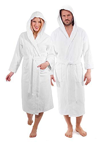 %100 Turkish Cotton Unisex Bathrobe - Terry Cloth Premium Cotton Hooded Bathrobe by Classic Turkish Towels