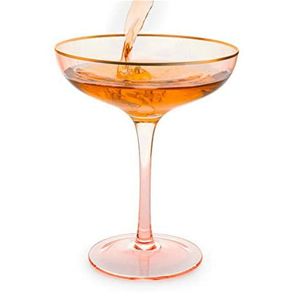 Blush Pink Gilded Rim Coupe Glasses 9oz Set of 2