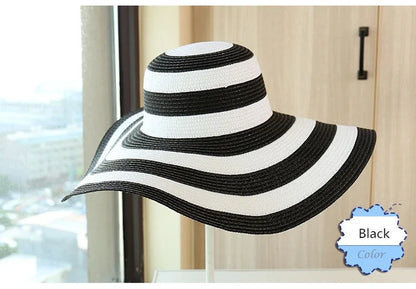 Hot Women'S Casual Straw Hats Girls Outdoor Striped Patchwork Paper Sun Hats New Summer Adult Flap Large Brim Beach Cap Gorras