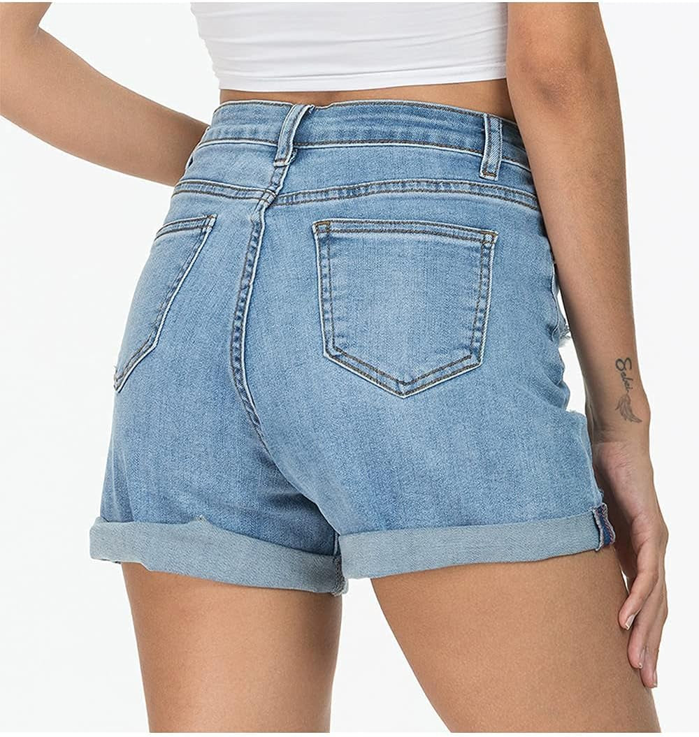 Women'S Denim Shorts Pocket Mid-Waist Shorts, Fashionable and Versatile (Light Blue P04, 14)