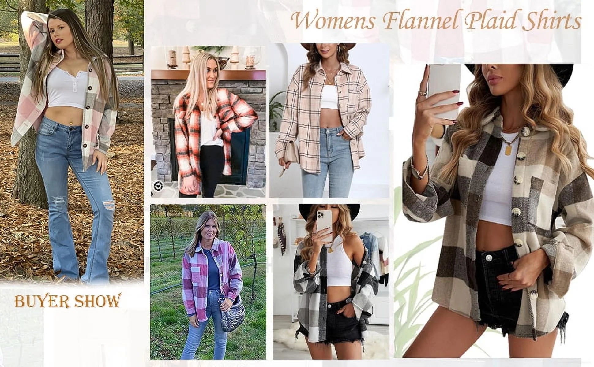 Womens Plaid Shirts Flannel Shacket Jacket Long Sleeve Button down Shirts Blouses Tops
