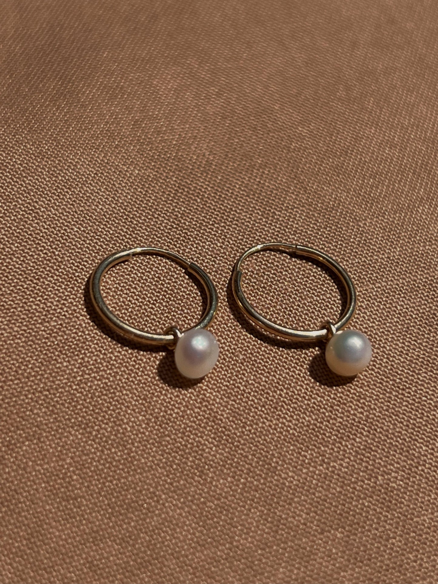 14K Yellow Gold Pearl Mini Hoops by Toasted Jewelry