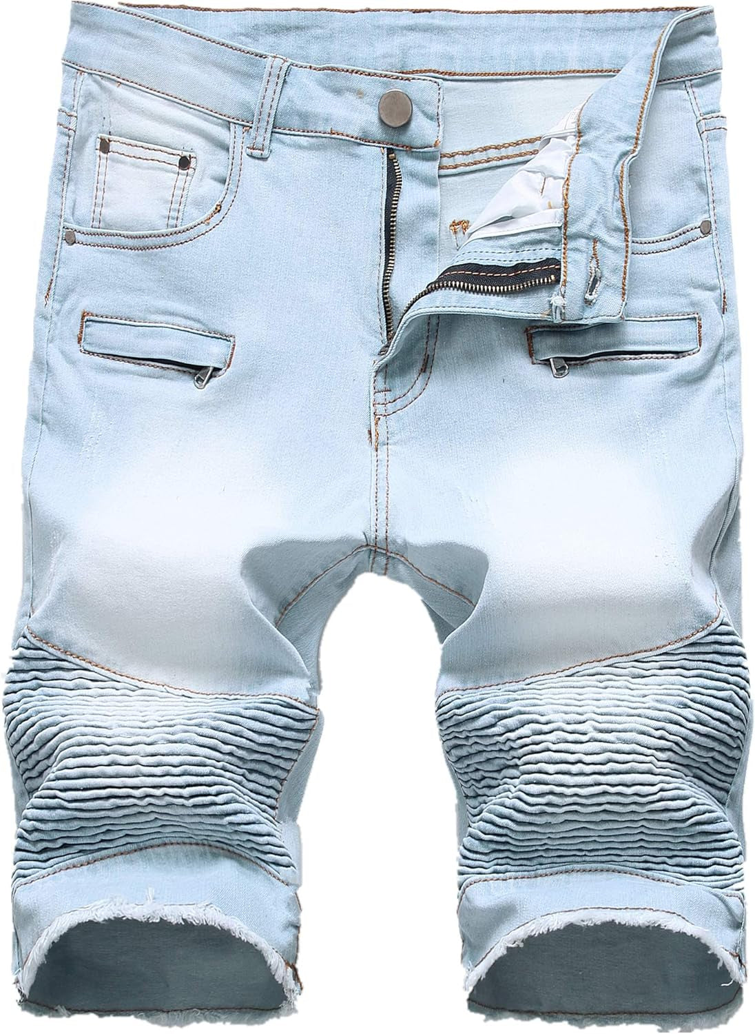 Men'S Wrinkle Stylish Slim Fit Stretch Biker Moto Summer Knee Length Fashion Jeans Shorts,1782,36