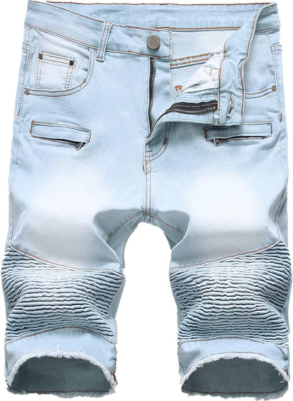 Men'S Wrinkle Stylish Slim Fit Stretch Biker Moto Summer Knee Length Fashion Jeans Shorts,1782,36