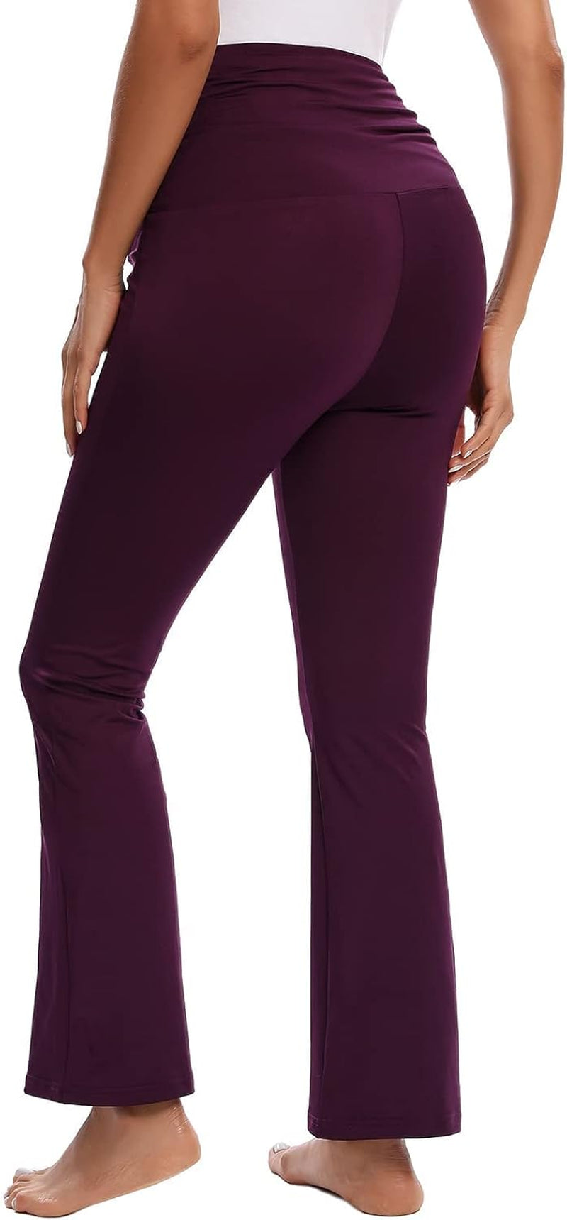 Maternity Pants for Women Bootcut Leg Pregnant Yoga Pants under the Belly for Workout, Office Purple