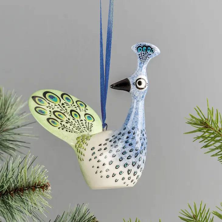 Handmade Ceramic Peacock Festive/Christmas Decoration