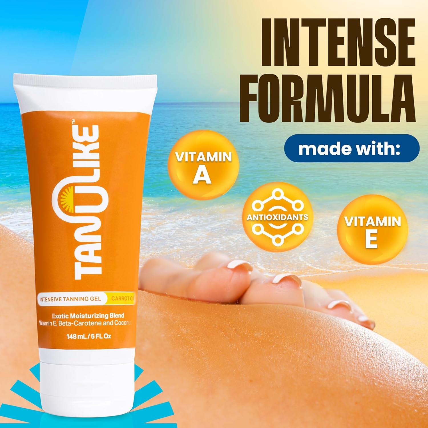 Exotic Carrot Tanning Gel Accelerator - Advanced Moisturizing Formula with Vitamin E, Beta-Carotene, and Coconut Oil - Luxurious Coconut Carrot Fragrance - No SPF - 148Ml/5 Fl Oz